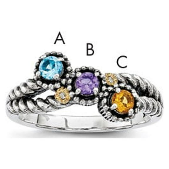 14K Two-Tone Gold Ring Band Mother's & Family Yellow Semi Mount Diamond center Stone Mounting 9 mm