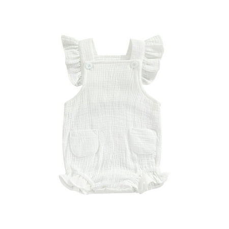 

jaweiw Baby Girl Summer Jumpsuit Solid Color Double Pockets Ruffled Edge Sleeveless Romper Birthday Gifts Size 0 6 12 18 24 M