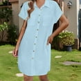 thumbnail image 6 of Women Dresses Xqxayjr Button Down Shirt Sundress for Curvy Women Short Sleeve Cotton Linen Trendy Beach Party Dress Casual Mini V-Neck Collared Graduation Dress, 6 of 9
