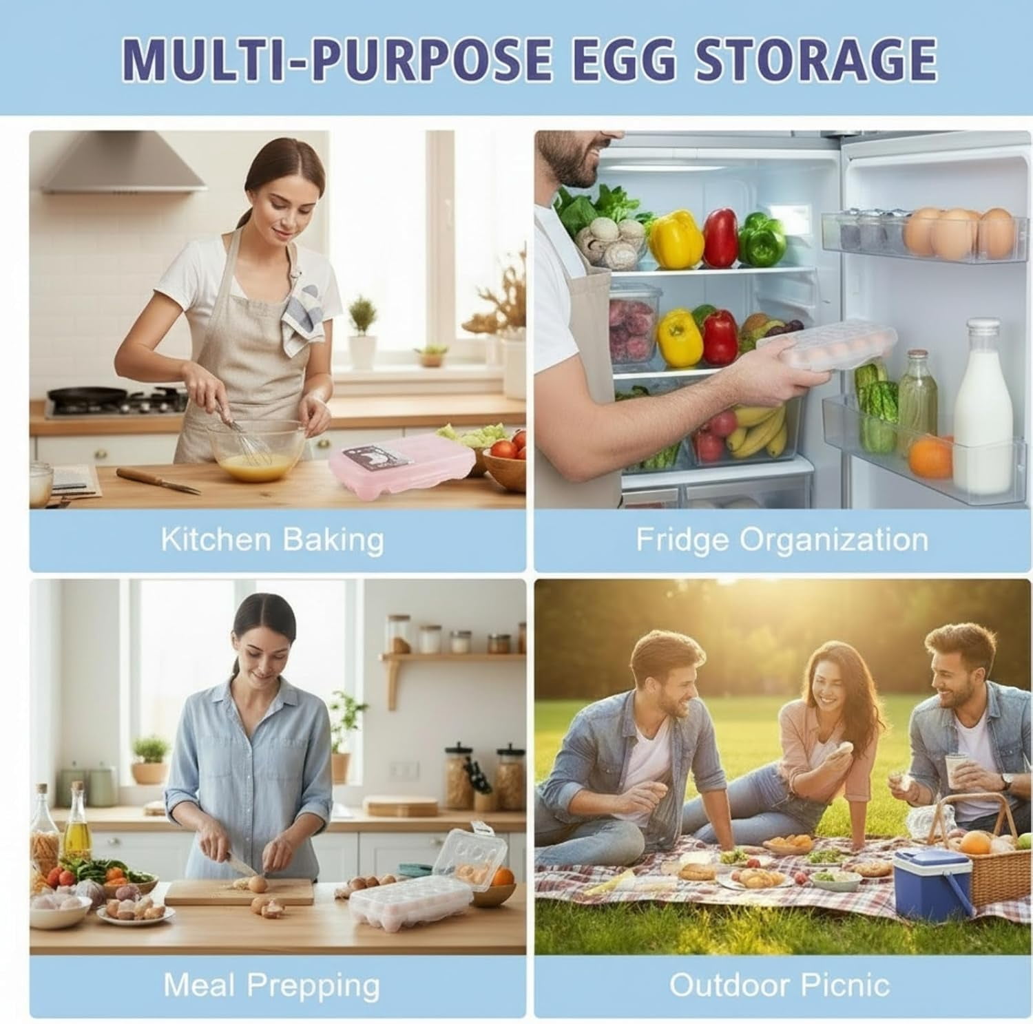 Deviled Egg Containers with Lid, Egg Holder for Fridge, Eggs 18 Count Stackable Storage Container, Transparent Kitchen Eggs Keeper