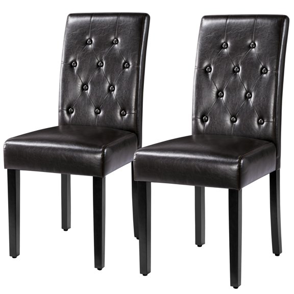 Alden Design Parson Faux Leather Dining Chair with Solid Wood Legs, Set of 2, Multiple Colors