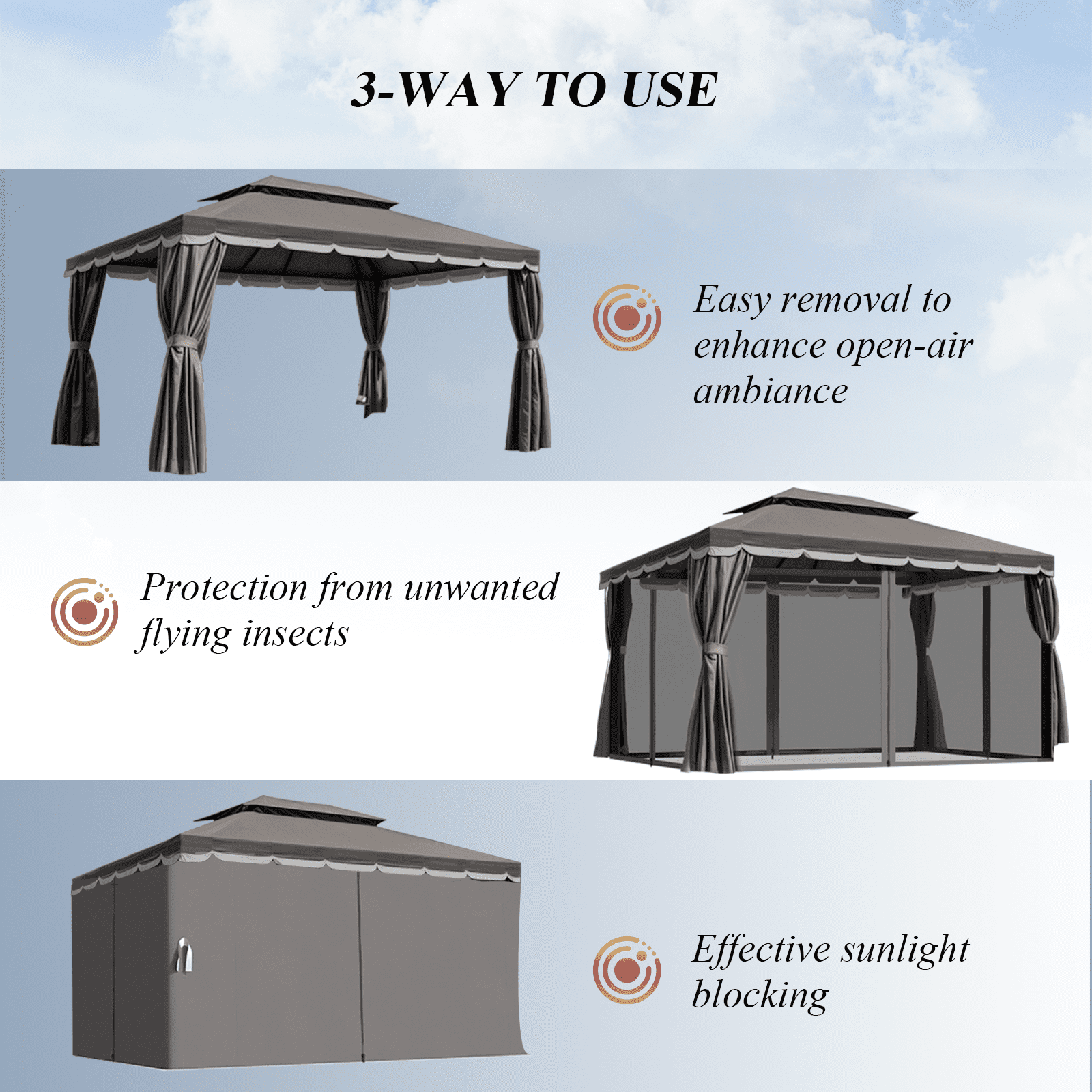 Grezone 10×13 FT Deluxe No Screws\ Gazebo,Double Roof Outdoor Shelter Tent with Mosquito Nettings and Privacy Screens