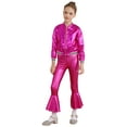 thumbnail image 2 of MSemis Kids Girls Metallic Jazz Hip Hop Disco Jacket Coat with Flared Pants Dress Up Rose 8, 2 of 7
