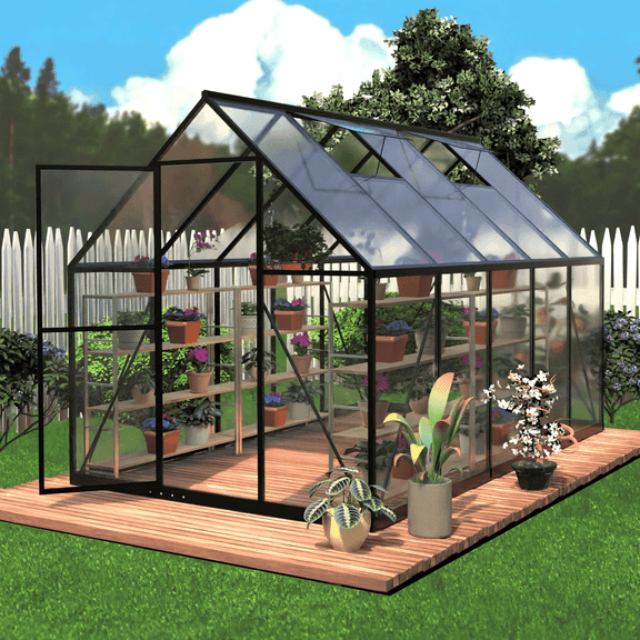 6 x 10 FT Polycarbonate Greenhouse for Outdoors, Heavy Duty Walk-in Greenhouse with Roof Air Vent, Aluminum Outdoor Greenhouse Kit, Winter Green House for Outside Garden Backyard