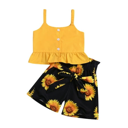 

SUNSIOM Girls Summer Leisure Ruffle Sling Top Shorts 2Pcs Outfit Clothes