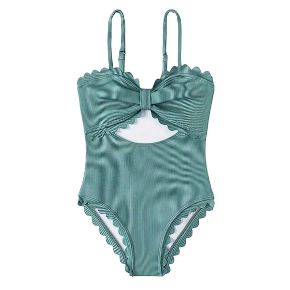Shadoumai Girls Swimsuit With Lace Trim Cute High Waist Bathing Built In Soft Bra For Teen Youth