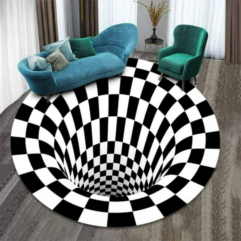 3D Visual Optical Floor Mat Black White Plaid Round Rugs Vortex Optical  Illusion Rug for Floor,Floor mats for Home,Rubber Floor mats