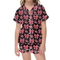thumbnail image 2 of Gbsyewxs Girls Outfits Lapel Short Sleeve Bow Floral Print Tops And Shorts Set 2 Piece Sleepwear Summer Girls Clothes Set Black Size 2-3 Years, 2 of 4
