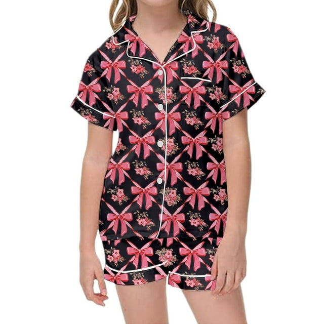 Satin Pajama Set for Girls Comfortable Two Piece Loungewear with Classic Button Down Design and Soft Short Sleeves