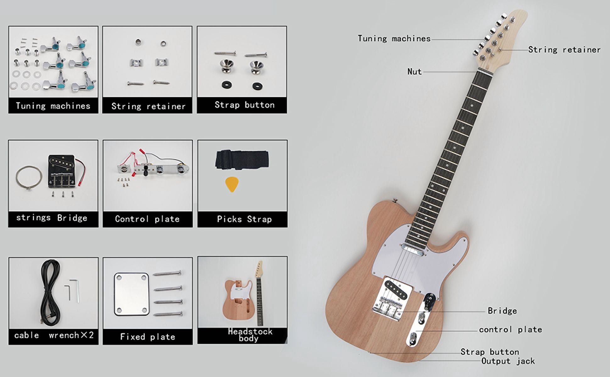 Ktaxon DIY 6 String TL Style Electric Guitar Kits with Mahogany Body, Maple Neck and Accessories