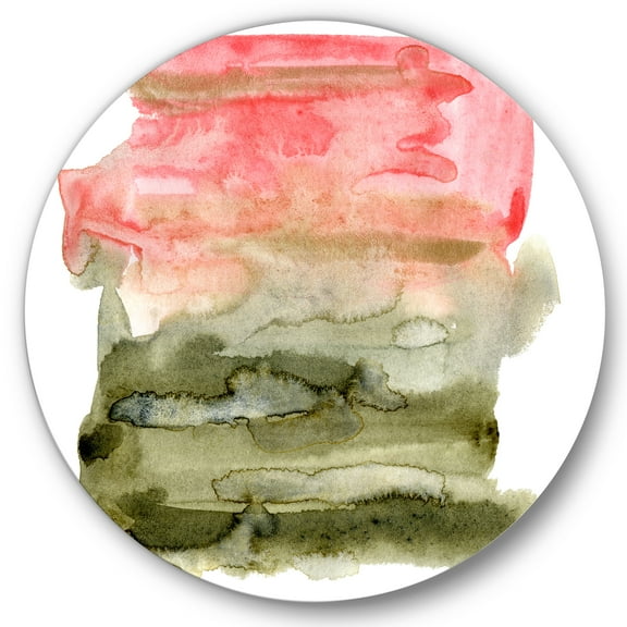 Designart 'Red Pink and Green Abstract Clouds' Modern Circle Metal Wall Art 36x36 - Disc of 36