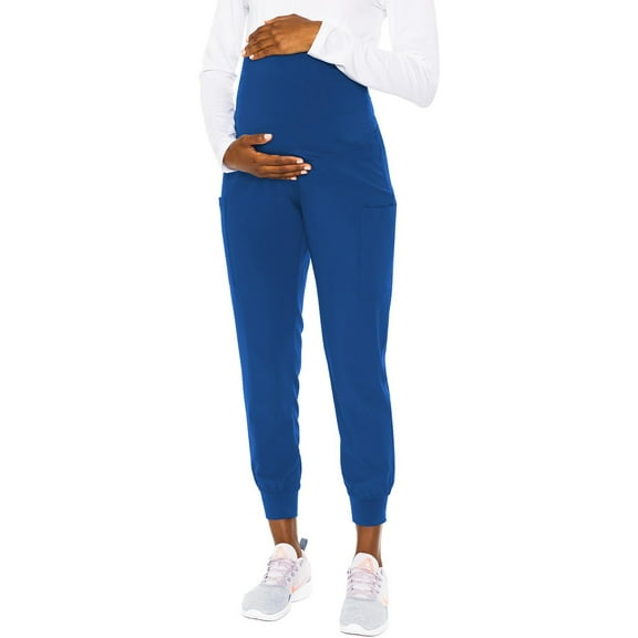 Med Couture Maternity Jogger Pants Scrub Bottoms with 4 Pockets, Knit Waist Panel, Ultra Soft and 360° Stretch Plus Size - MC8729, 3XL, Royal