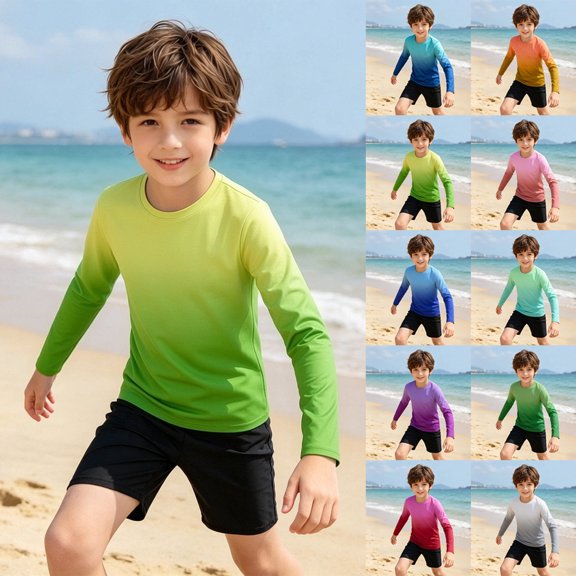 Bigetiay Boys Girls Long Sleeve Rash Guard UPF 50  Sun Swim Shirt Beach Pool Water Sports, Size 5-6 Years