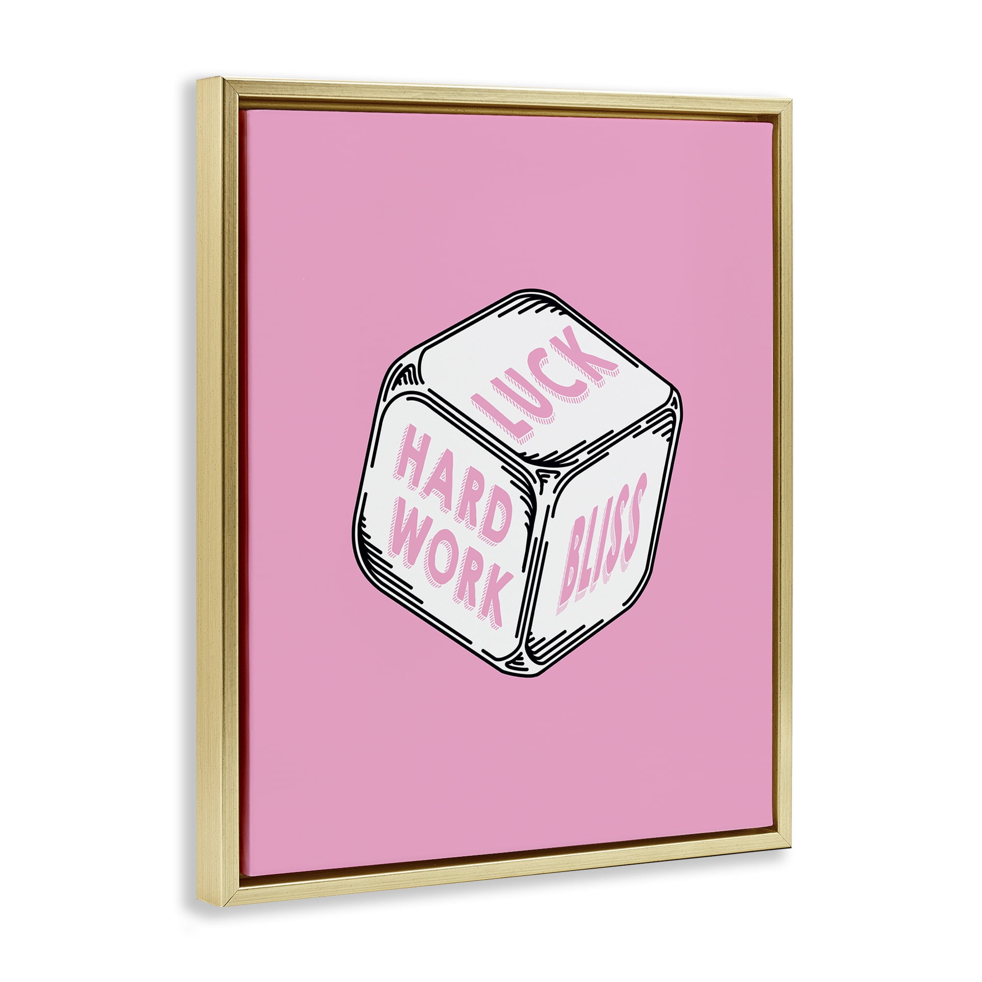 Stupell Industries Pastel Pink Lucky Dice Entertainment Painting Gold Floater Framed Canvas Art Print Wall Art, 25 x 31