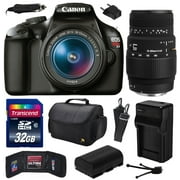 Canon EOS Rebel T3 Digital SLR Camera with EF-S 18-55mm f/3.5-5.6 IS and Sigma 70-300mm f/4-5.6 DG Macro Lens with 32GB Memory, Large Case, Battery, Charger, Memory Card Wallet, Cleaning Kit 5157B002