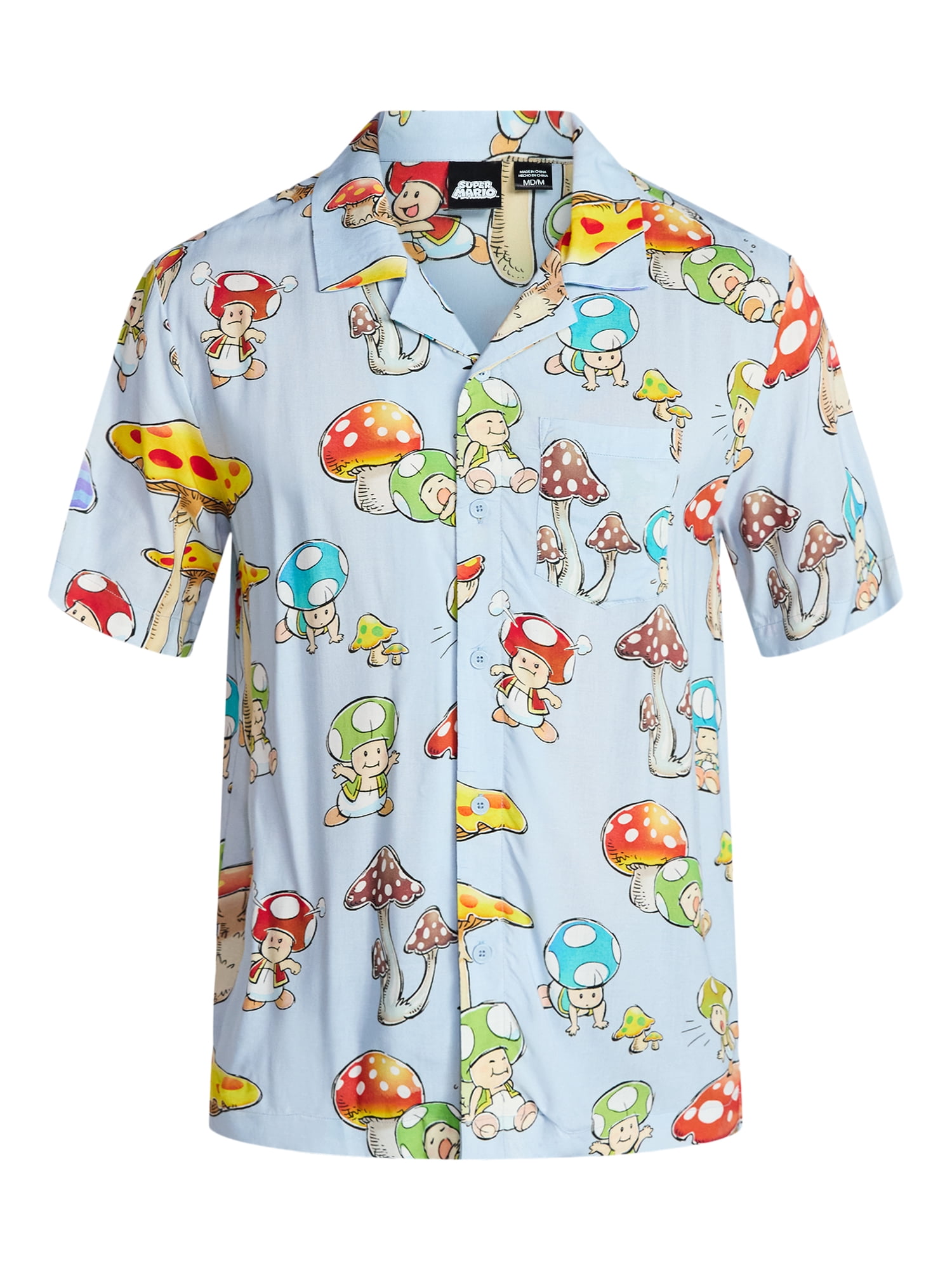 Nintendo Men's and Big Men's Mushroom Kingdom Graphic Button Up Shirt, Sizes XS-5XL