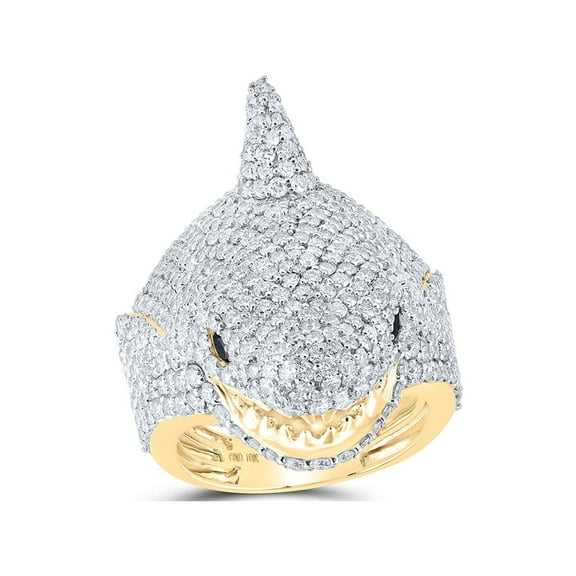 10kt Yellow Gold Mens Round Diamond Shark Pinky Ring 7-1/4 Cttw