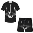 thumbnail image 3 of Conjunto de pantalones cortos de manga corta con estampado 3D y patrón de guitarra musical personalizado Conjunto holgado de 2 piezas para hombre, 3 of 5