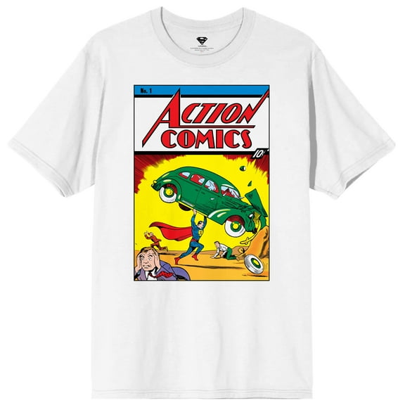 Mens Superman Action Comics #1 White Short Sleeve T-Shirt-3XL