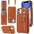 thumbnail image 2 of iPhone 11 Case with Card Holder for Women, iPhone 11 Phone Case Wallet with Strap Credit Card Slots Crossbody with Kickstand Zipper Case for iPhone11 - Brown, 2 of 7