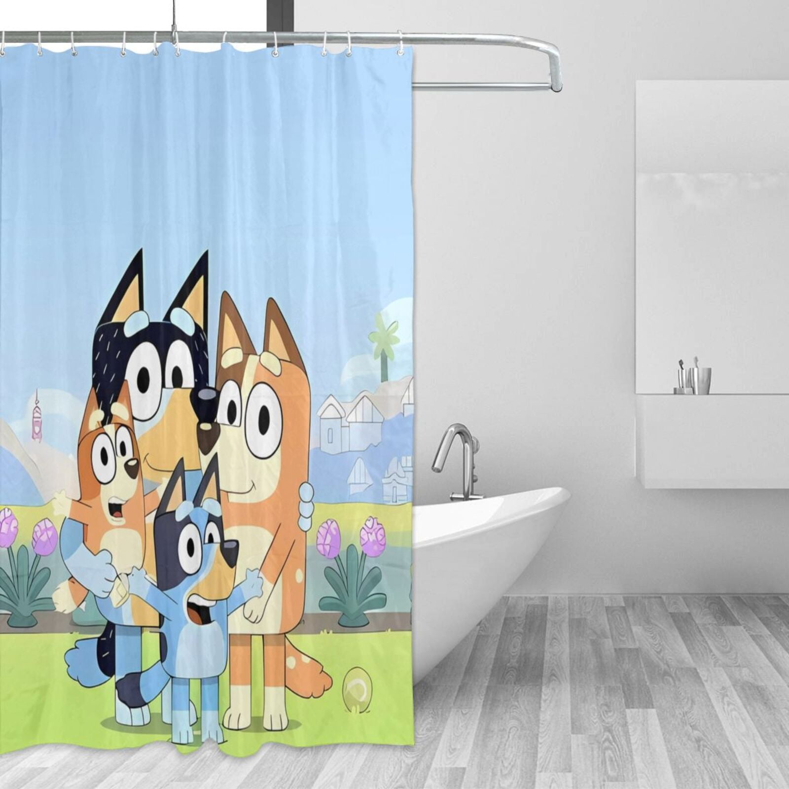 Poraui Bluey Print Shower Curtain Sets Waterproof Fabri Bathroom Decor with Hooks - 72 x 72 Inch