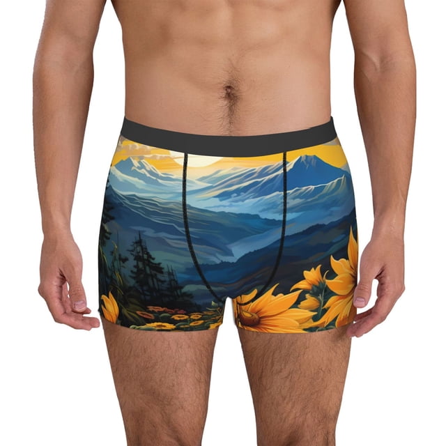 Balery Elegant Sunset Sunflower Calzoncillos bóxer para hombre, ropa interior de algodón suave y transpirable con cinturilla de nailon-X-Large