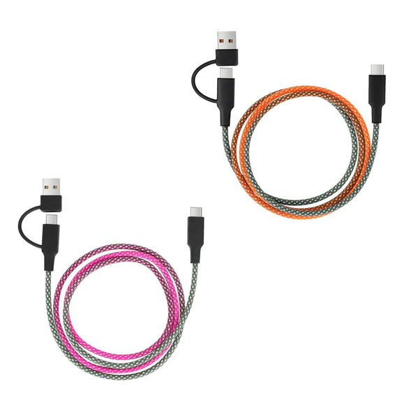 Travel Depot 2Pack Multi Charging Cable Multiple Charger Cord Ombre Nylon Braided Short 3FT 2 in 1 USB Charge Cord with Type C/USB Connectors for Phone/Galaxy S20/S10S9/S8/S7 and More
