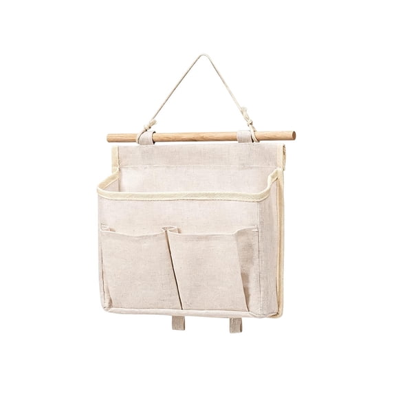 Wall Hanging Storage Bag,Large Capacity Multi-Pocket Canvas Wall Organizer for Over The Door | Closet Storage Pouch with Hang Rope | Perfect for Bathroom Kitchen & Bedroom,White