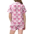 thumbnail image 4 of HCYSFG Girls Heart And Bow Print Outfit Sets 2 Piece Button Front Shirt And Shorts Lounge Set Notch Neck Short Sleeve Contrast Piping Matching Sets, 4 of 5