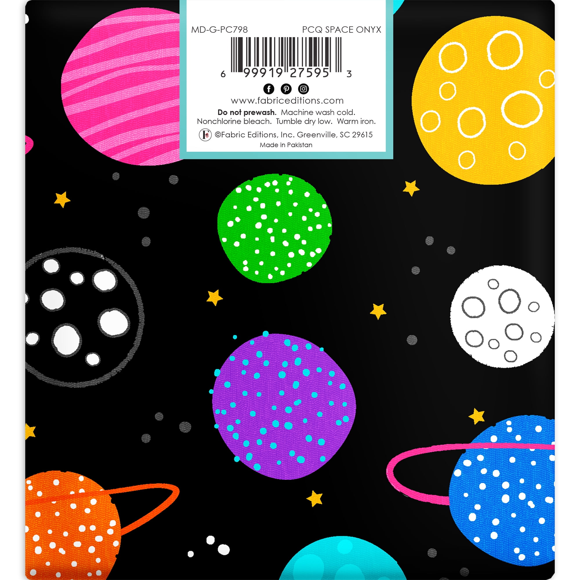 Create It 18"x21" Cotton Space Precut Sewing & Craft Fabric, Black 10 Pieces