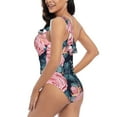thumbnail image 4 of Pofeuu Rose Flowers Print Women's One Piece Swimsuits One Shoulder Swimwear Asymmetric Ruffle Monokinis Bathing Suits-Small, 4 of 6