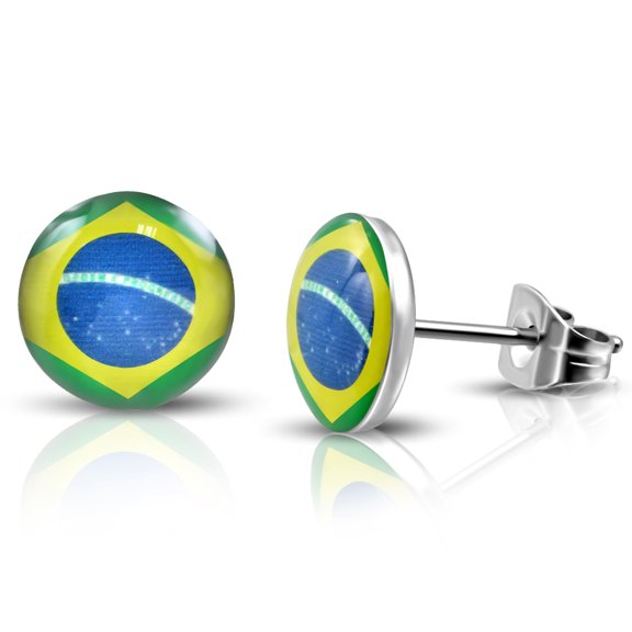 Bandeira do Brasil Brazil Flag Stainless Steel Stud Earrings