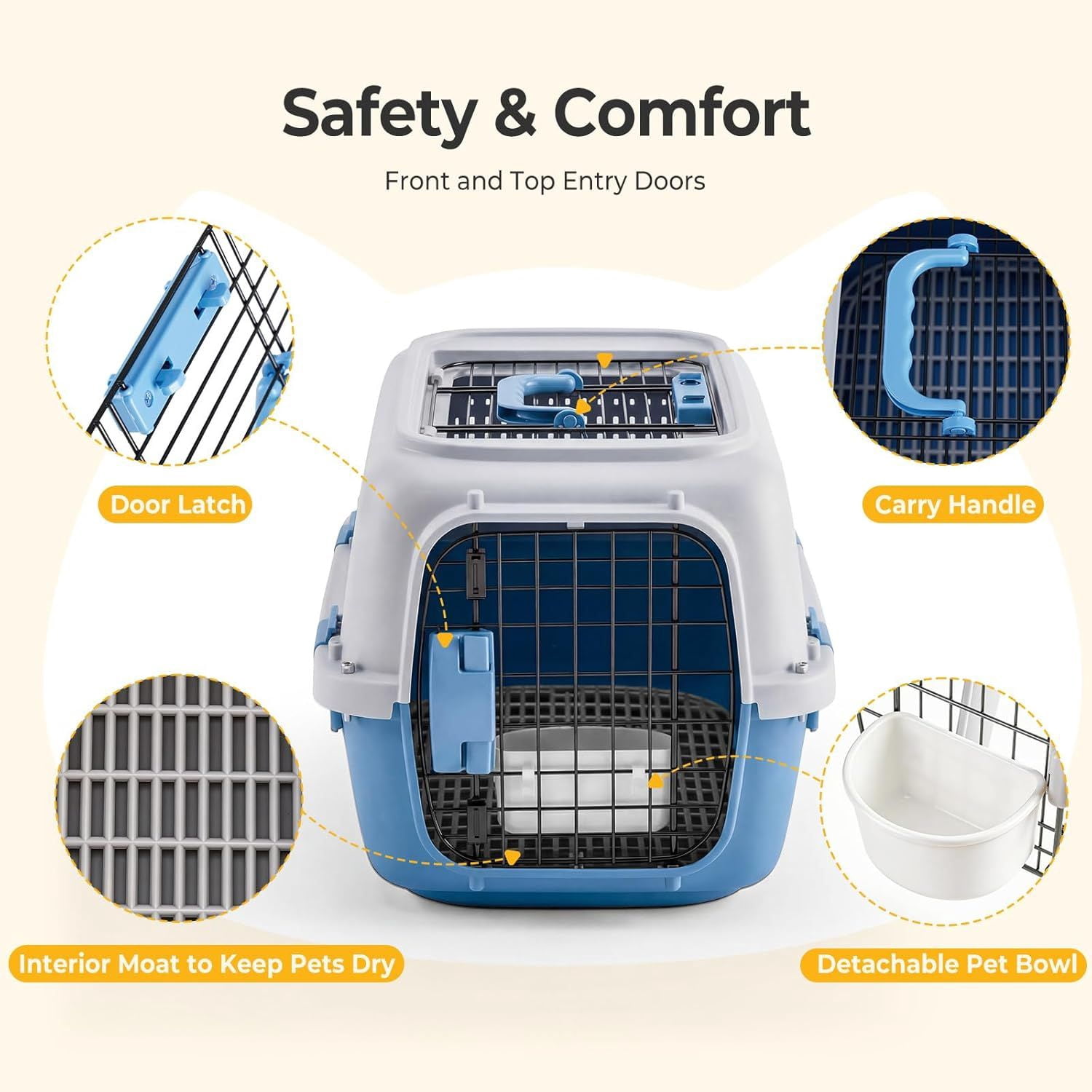 Hard-Sided Dog and Cat Carrier, TSA Airline Approved, for Small to Medium Pets, Travel Crate with Handle, Ventilated Design