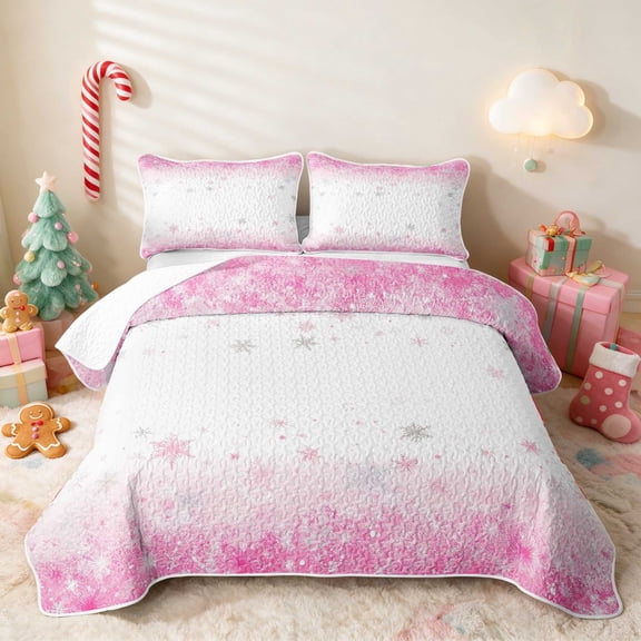Manfei Sparkle Twin Quilt Set, Pink White 2 Piece 1 Bedspread 1 Pillowcase