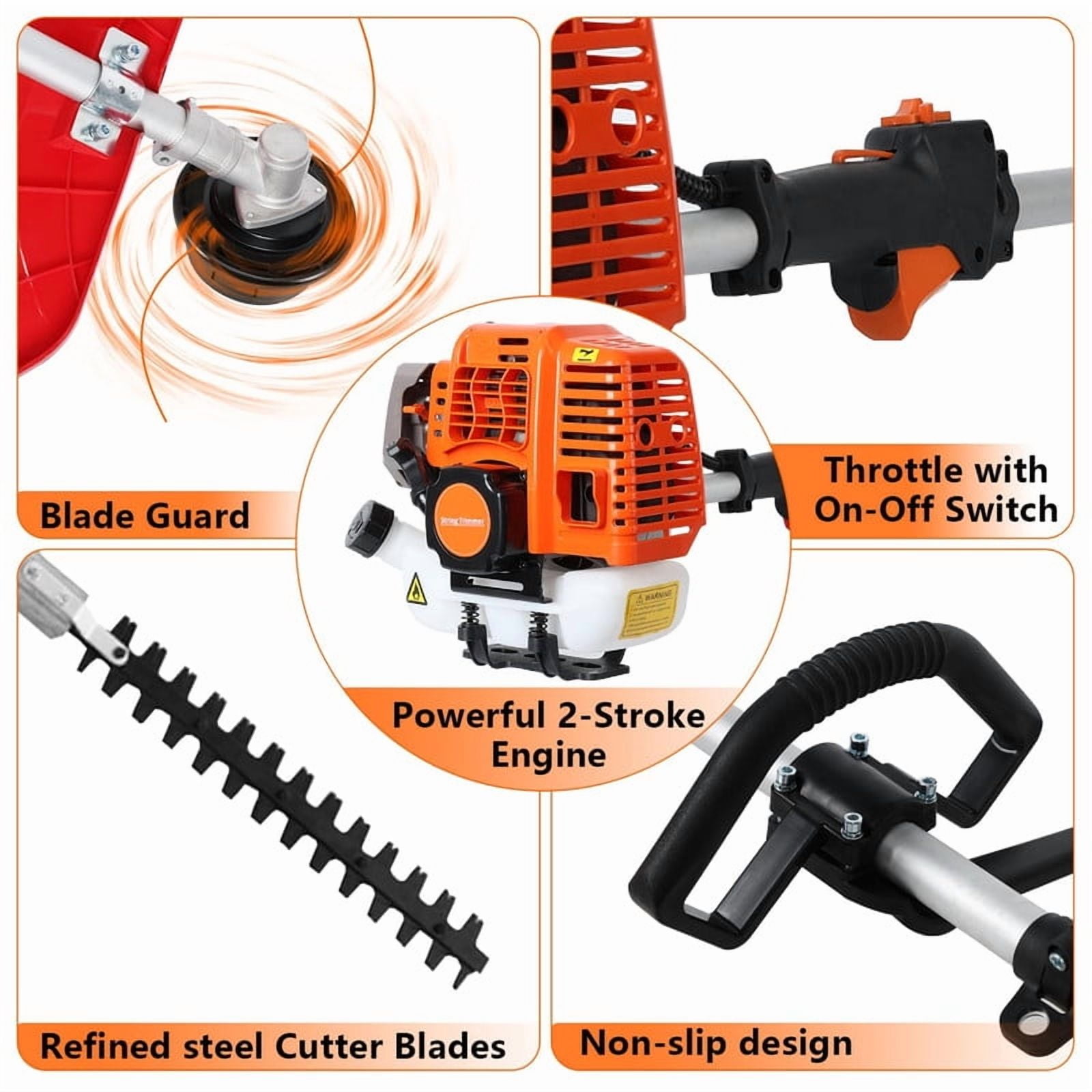 YNCE 5 in 1 Gas Powered Weed Eater,Cordless Multi Functional Lawn Mower Hedge Trimmer Brush Cutter Pruning Tool 2-Stroke Brush Cutter, Handheld Chainsaw Hedge Pruner