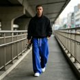 thumbnail image 5 of Havenx Men's Fleece Baggy SweatpantsMen Straight Wide Leg Drawstring Jogger Pants with Pockets Elastic Waist Open Bottom Sweatpants Lightweight Gym Lounge Soft Fall Winter Streetwear,Blue L, 5 of 5