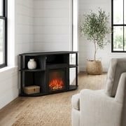 Decorative Brown Electric Fireplace Corner TV Stand with Solid Wood Frame