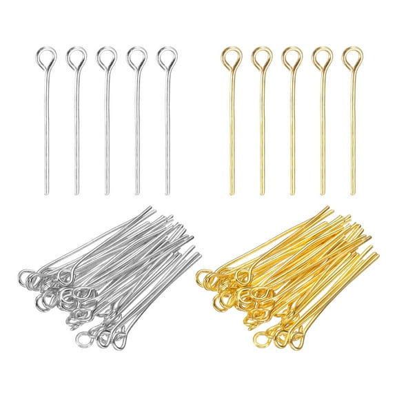 Uxcell 1 Inch Eye Pins, Jewelry Making Headpins Straight Pins Findings Bendable for DIY Craft Bracelet Necklace Earring Pendant Making Supplies-400Pcs(Silver Gold)