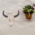 thumbnail image 5 of Escultura de cabeza de toro de cuerno largo de vaca, cabeza de animal de resina, esqueleto de calavera, decoración para colgar en la pared, adornos creativos de Halloween, manualidades para el hogar,, 5 of 5