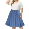 thumbnail image 2 of Women'S Elastic Waist A-line Pleated Midi Denim Skirt Ladies Button Up Loose Skirt Casual Skirt, Commuting Wind, Seasonal Fashion, Elegant Design, Quality Stitching, 2 of 6