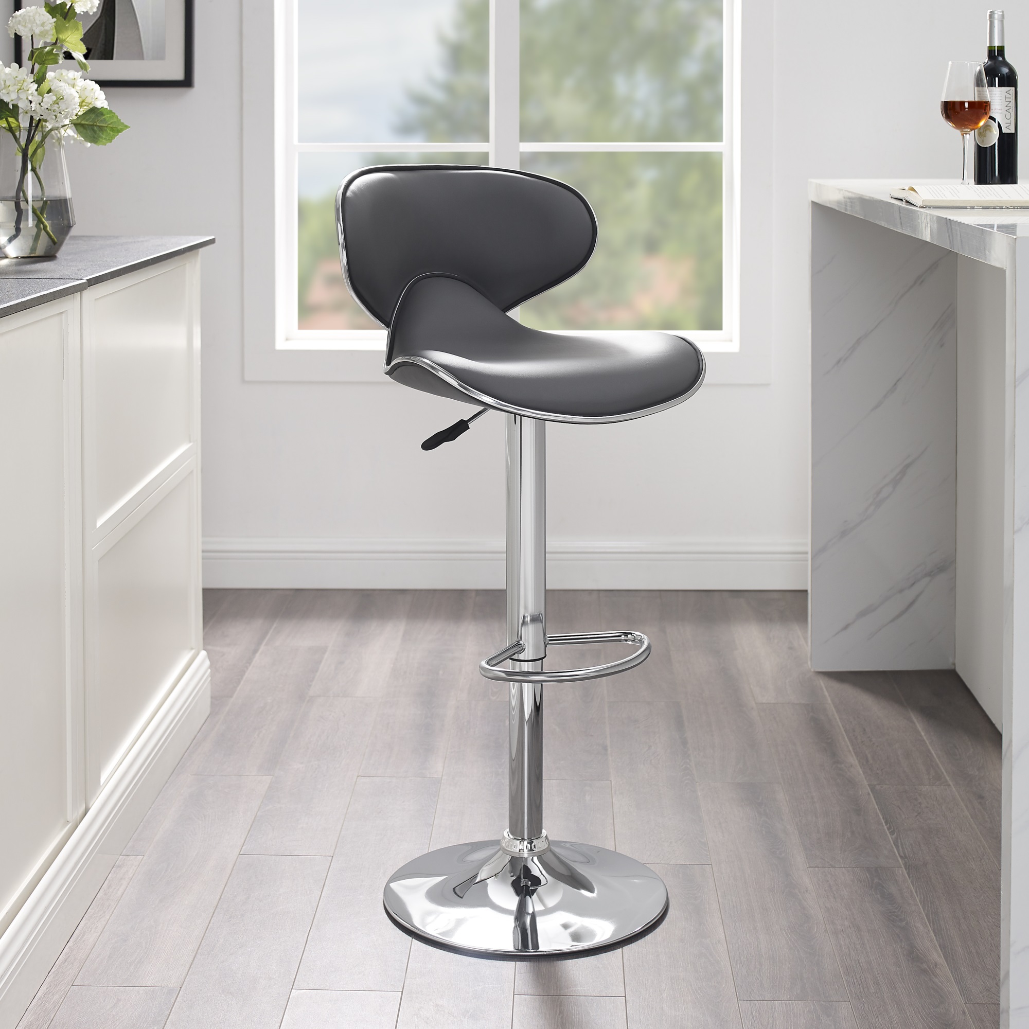 Powell Beldon 24-32" Indoor Adjustable Metal Bar Stool with Swivel, Gray Faux Leather - image 2 of 10