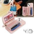 thumbnail image 2 of iPhone 14 Phone case Wallet with Zipper Card Holders for Women, iPhone 14 Case Wallet with Credit Card with Ring Kickstand Zipper Stand Case for iPhone14 - Pink, 2 of 9