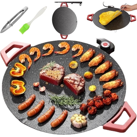 Indoor Smokeless Electric Griddle, 2026 New Portable Electric Korean BBQ Grill, Multifunctional Non-Stick Pan with Temperature Control, for Kitchen, BBQ, Pan Searing Steak, Pancakes (16in)