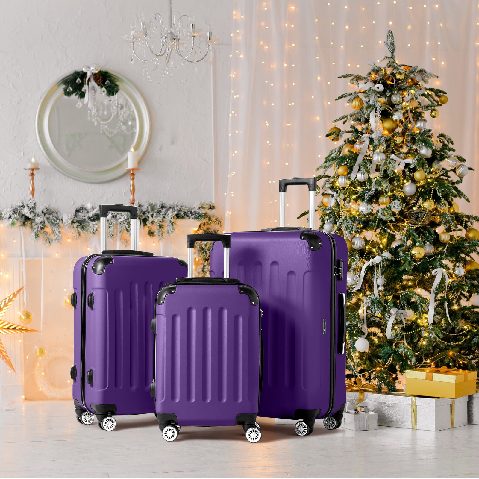 小物 Lila Zimtown Hardside Lightweight Spinner Purple 3 Piece Luggage