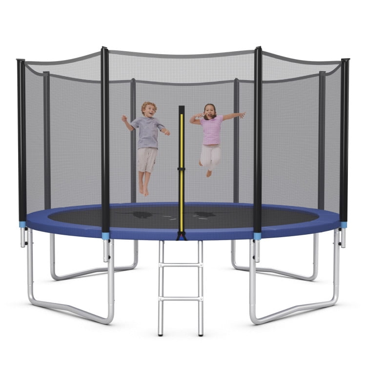 Demifill 12 Feet Outdoor Trampoline Bounce Combo, Trampoline with Safety Closure Net Ladder, Blue