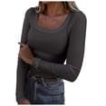 thumbnail image 1 of WEIYLL Ladies Summer Tops U Neck Lace Long Sleeve Loose Solid Dark Gray Blouse Sizes M, 1 of 5