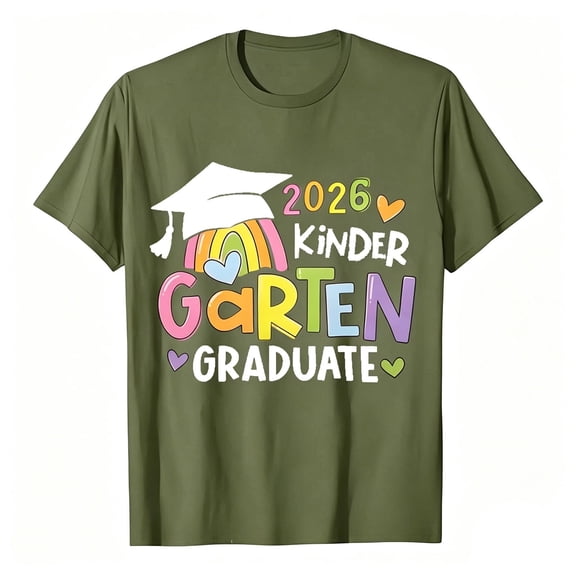 WEIGFI Toddler Kid Girls Tshirts Kindergarten Graduation Graphic Casual Short Sleeve Clothes Crew Neck Fashion Summer Everyday Wear Lovely Beach Tops,Army Green,2-3 Years