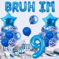 thumbnail image 3 of Bruh It's My 9th Birthday Decorations Blue Glitter Bruh It's My Birthday Banner Cake Topper Star Bruh I'm 9 Foil Balloon Banner for Funny Bday Party Supplies, 3 of 7