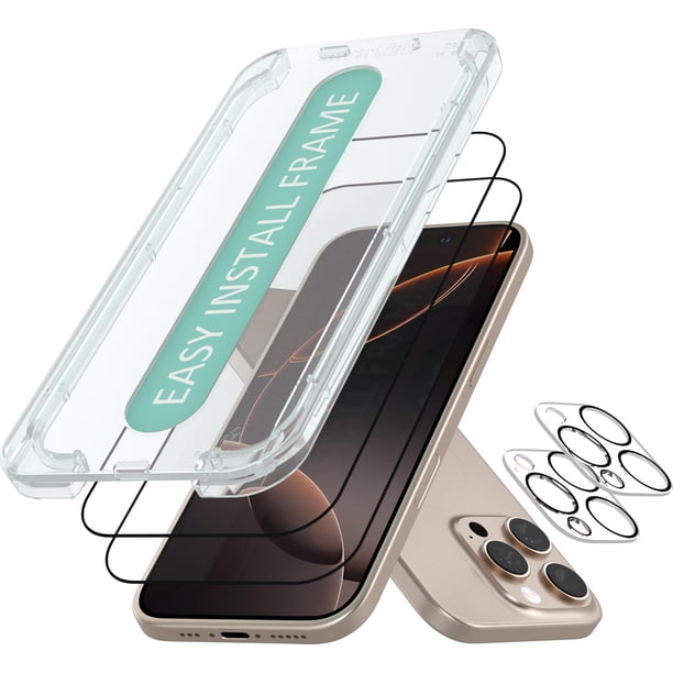 Protector de pantalla y fundas para lentes de cámara para iPhone 16 Pro, paquete de 2