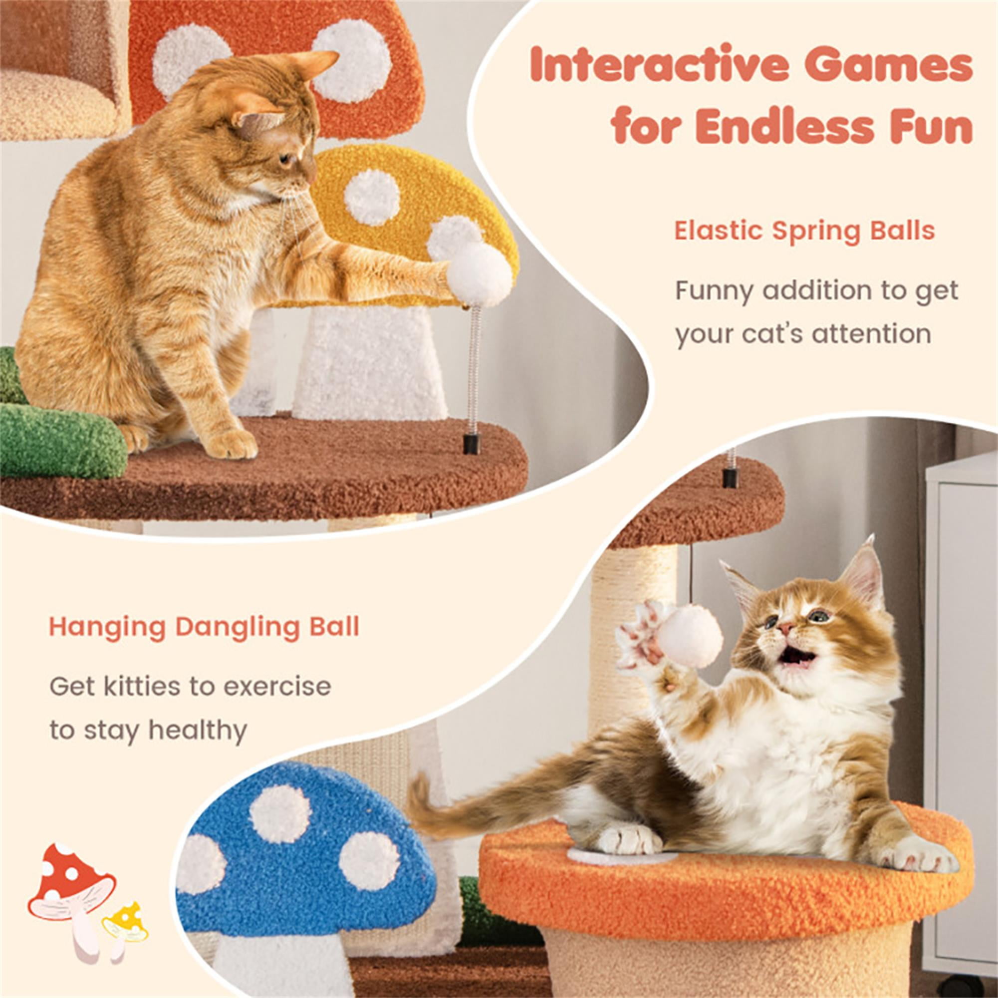 Kadyn 57" Cat Tree Tower with Sisal-Covered Scratching Post, 4-In-1 Mushroom Cat Condo with Padded Perch, for Small Spaces, Kittens, Multicolor